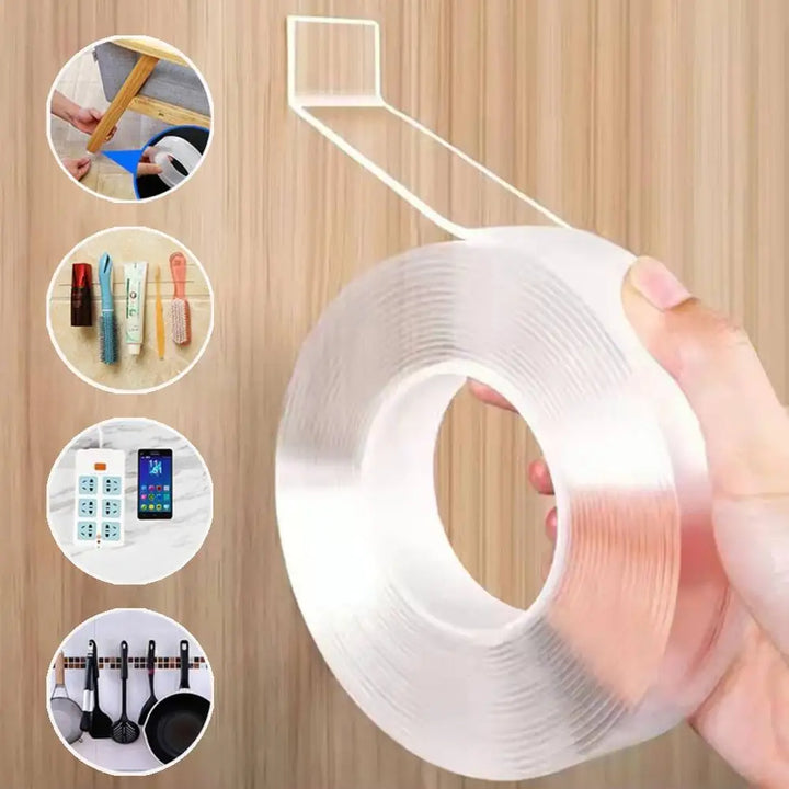 Double-sided magic adhesive tape transparent | super strong adhesion &amp; reusable | 3 cm × 3 m, residue-free, indoor &amp; outdoor