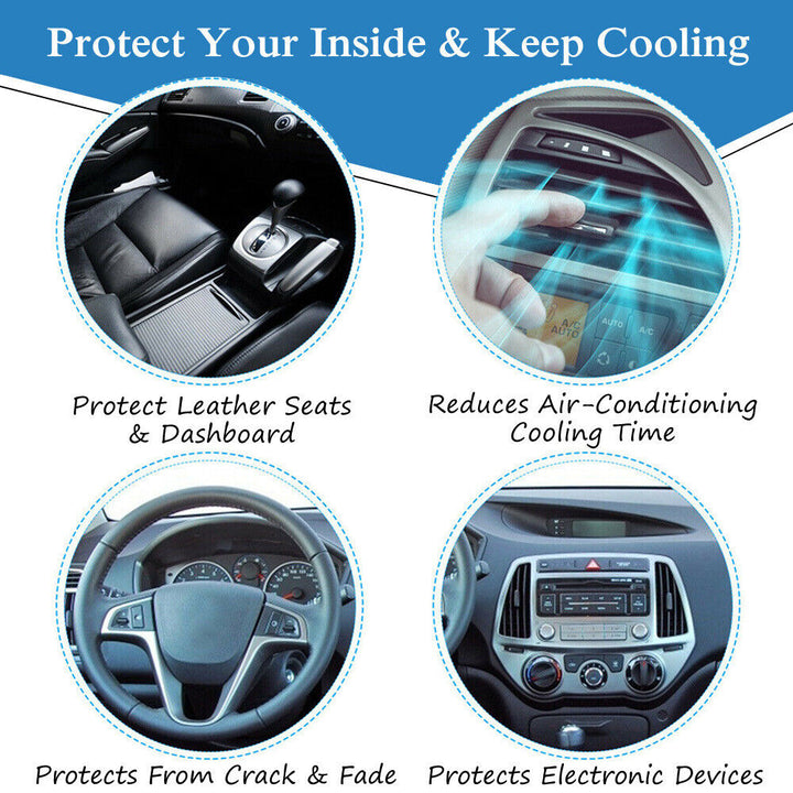 Car Windshield Sunshade Medium Size | UV &amp; Heat Protection for Small Cars | Foldable with Bag | Includes Steering Wheel Cover