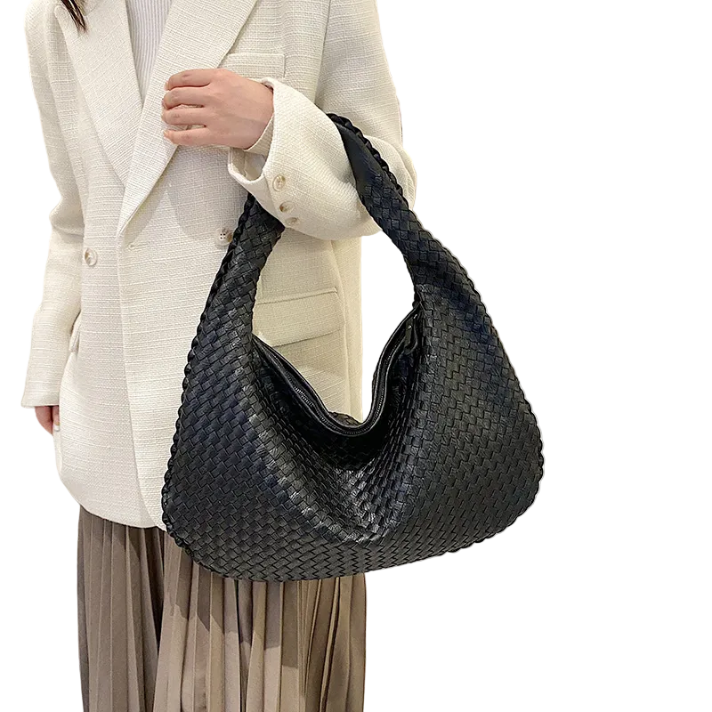 Damen Tragetasche | Geflochtene Handtasche aus veganem Leder mit großem Hauptfach