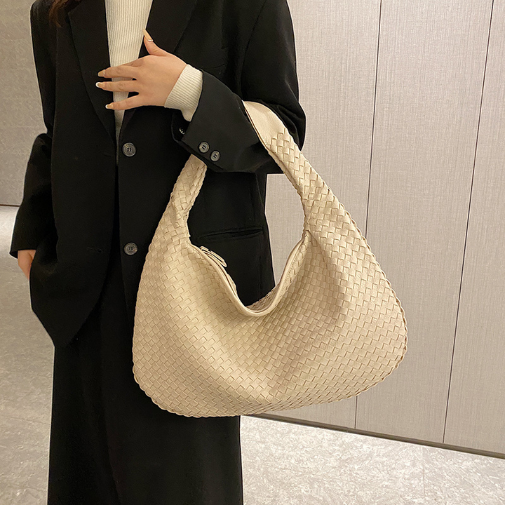 Damen Tragetasche | Geflochtene Handtasche aus veganem Leder mit großem Hauptfach