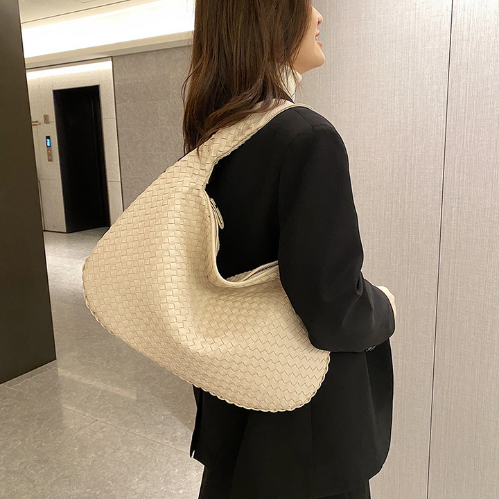 Damen Tragetasche | Geflochtene Handtasche aus veganem Leder mit großem Hauptfach