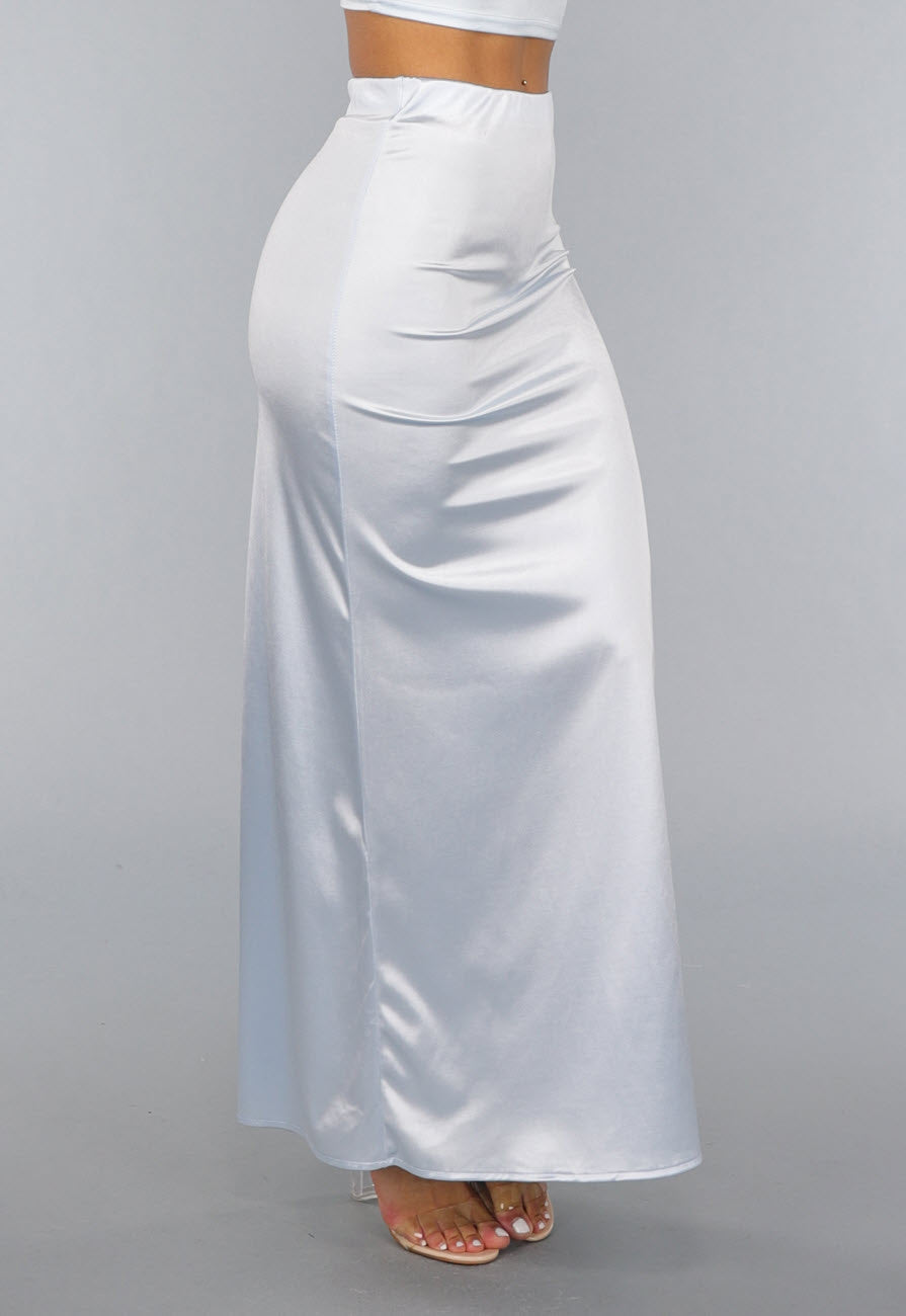 Damen Satinrock lang in Hellblau | Fließender Maxirock mit elastischem Bund, dehnbarem Stoff und sanftem Glanz für elegante Outfits