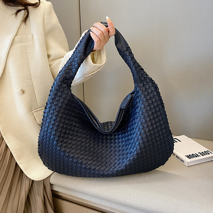 Damen Tragetasche | Geflochtene Handtasche aus veganem Leder mit großem Hauptfach