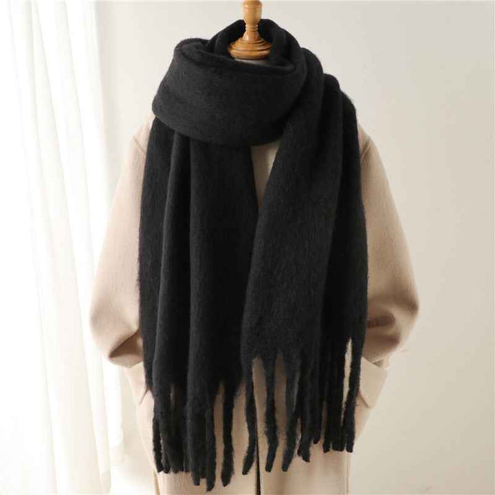 Damen Schal mit Fransen | Eleganter langer Winterschal mit weichem Fall | Vielseitig tragbar als Halsschal oder Stola | 240 x 40 cm