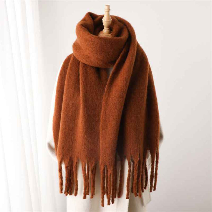 Damen Schal mit Fransen | Eleganter langer Winterschal mit weichem Fall | Vielseitig tragbar als Halsschal oder Stola | 240 x 40 cm