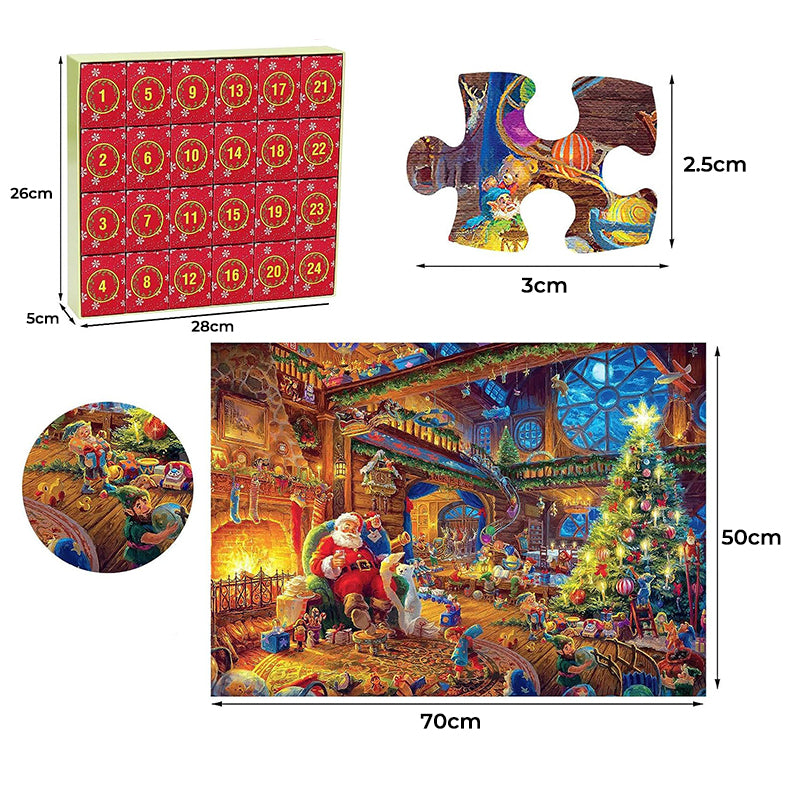 Weihnachts Puzzle Adventskalender mit 1008 Teilen | 24 Tage mit je 42 Puzzleteilen | Wiederverwendbare Boxen und Poster