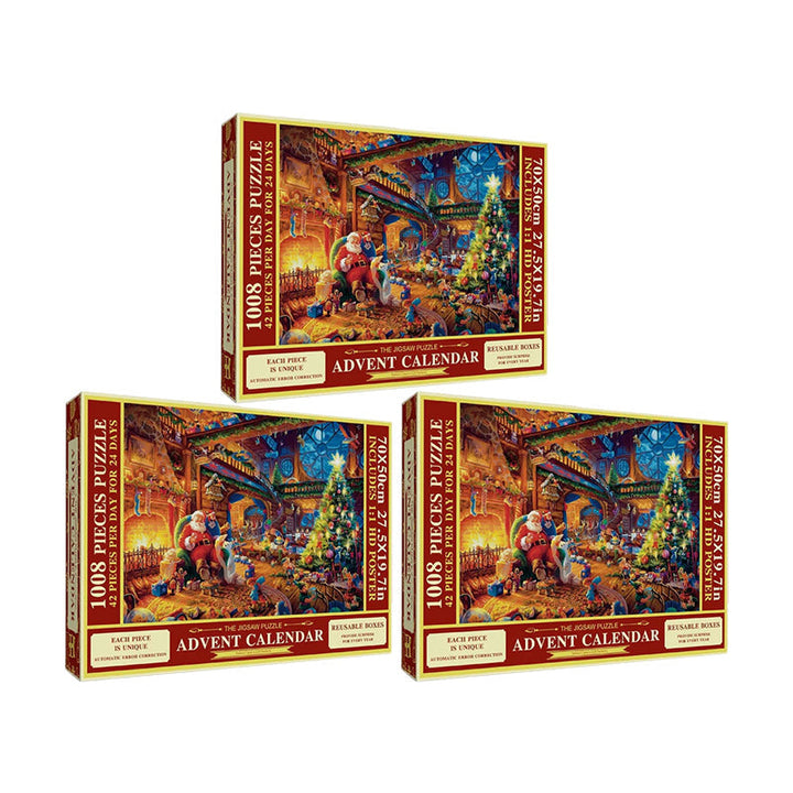Weihnachts Puzzle Adventskalender mit 1008 Teilen | 24 Tage mit je 42 Puzzleteilen | Wiederverwendbare Boxen und Poster