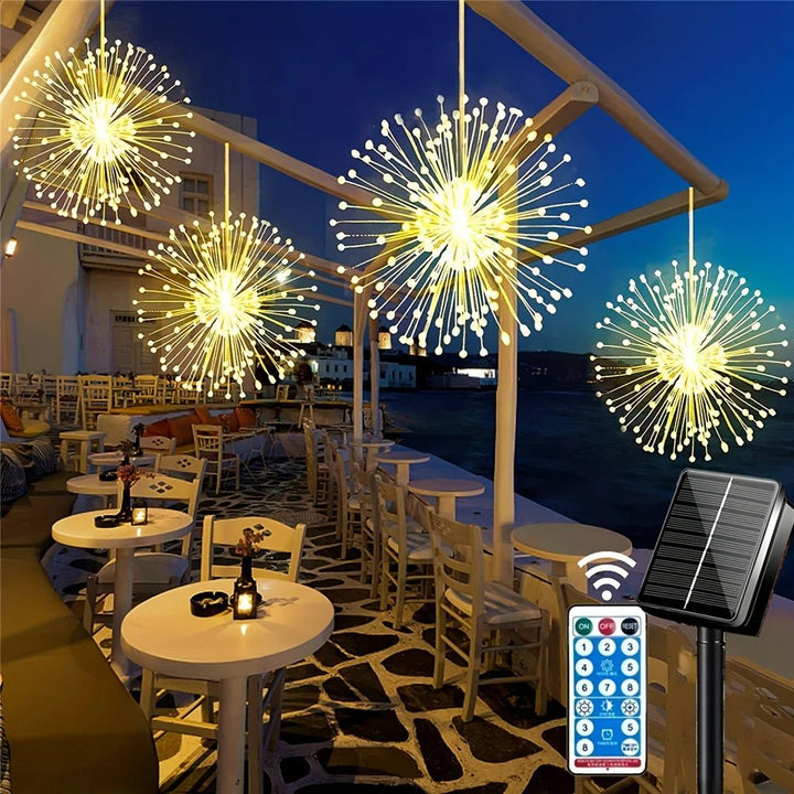 Solar Outdoor String Lights IP65 | 8 Modes &amp; 4 Brightness Levels with Remote Control | Light Sensor with Auto On Function | Set of 4 + 4 Free
