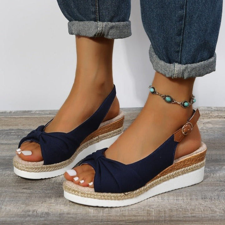 Damen Plateau-Sandalen mit 6 cm Absatz | Bequeme Sandalen mit Fußgewölbe-Unterstützung | Rutschfeste Sommersandalen