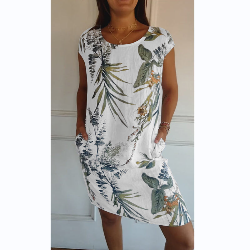 Damen Kleid mit botanischem Print &amp; Rundhalsausschnitt | Kurze Ärmel, schmeichelhafte Passform | Leicht &amp; vielseitig, M–2XL