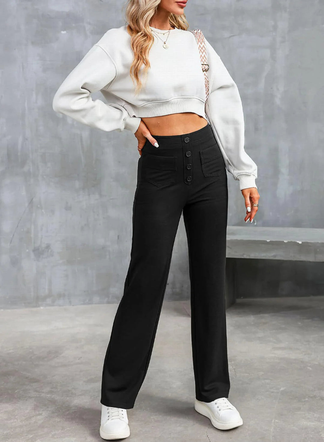 Pantalon femme taille haute &amp; stretch | Ceinture confort lissante | Liberté de mouvement au quotidien | Confortable, ajusté &amp; polyvalent
