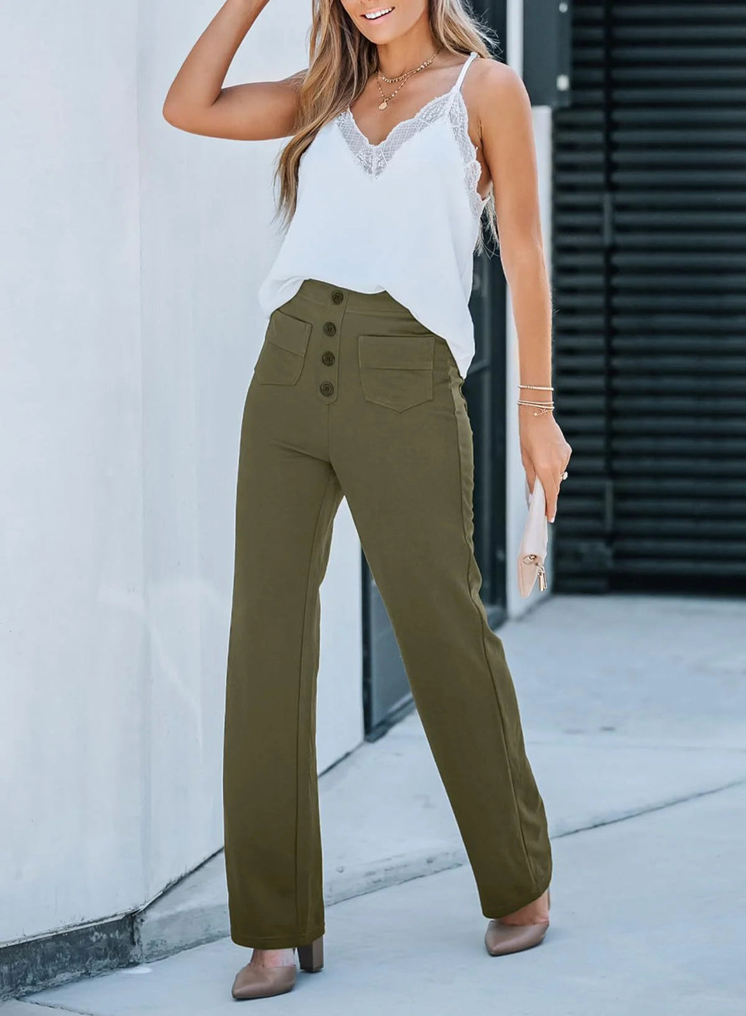 Pantalon femme taille haute &amp; stretch | Ceinture confort lissante | Liberté de mouvement au quotidien | Confortable, ajusté &amp; polyvalent