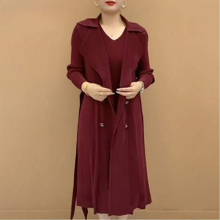 Damen Trenchcoat | Zweiteiliger Mantel mit Plisseefalten, Anzugkragen und elegantem Lagenlook