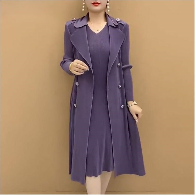Damen Trenchcoat | Zweiteiliger Mantel mit Plisseefalten, Anzugkragen und elegantem Lagenlook
