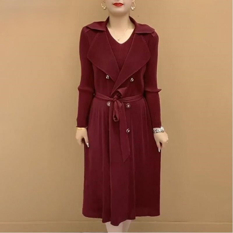 Damen Trenchcoat | Zweiteiliger Mantel mit Plisseefalten, Anzugkragen und elegantem Lagenlook