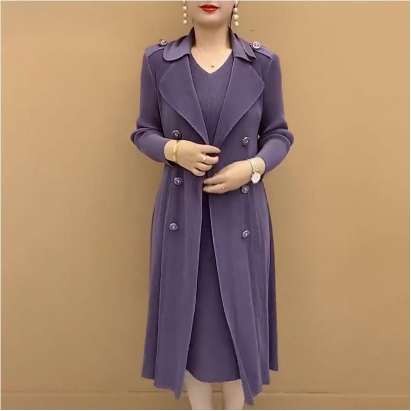 Damen Trenchcoat | Zweiteiliger Mantel mit Plisseefalten, Anzugkragen und elegantem Lagenlook
