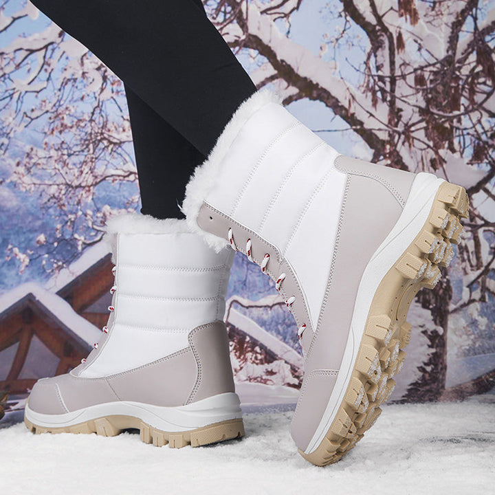 Damen Winterstiefel wasserdicht und warm gefüttert | Winterboots mit rutschfester Profilsohle und Kunstfellbesatz für Schnee und Regen