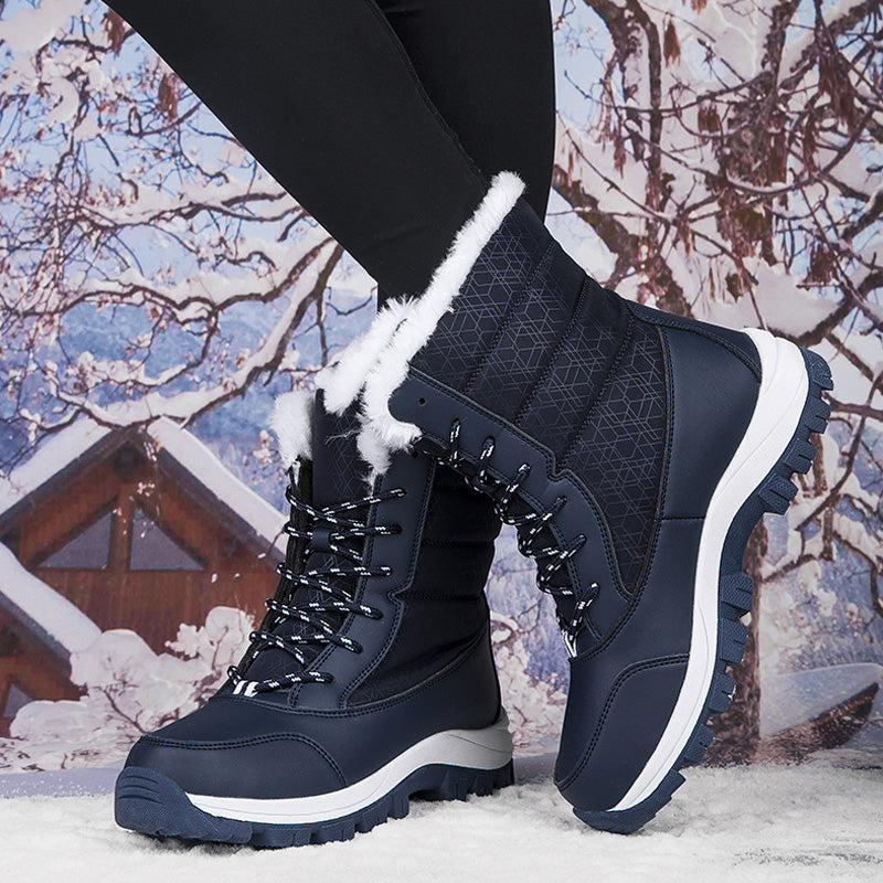 Damen Winterstiefel wasserdicht und warm gefüttert | Winterboots mit rutschfester Profilsohle und Kunstfellbesatz für Schnee und Regen