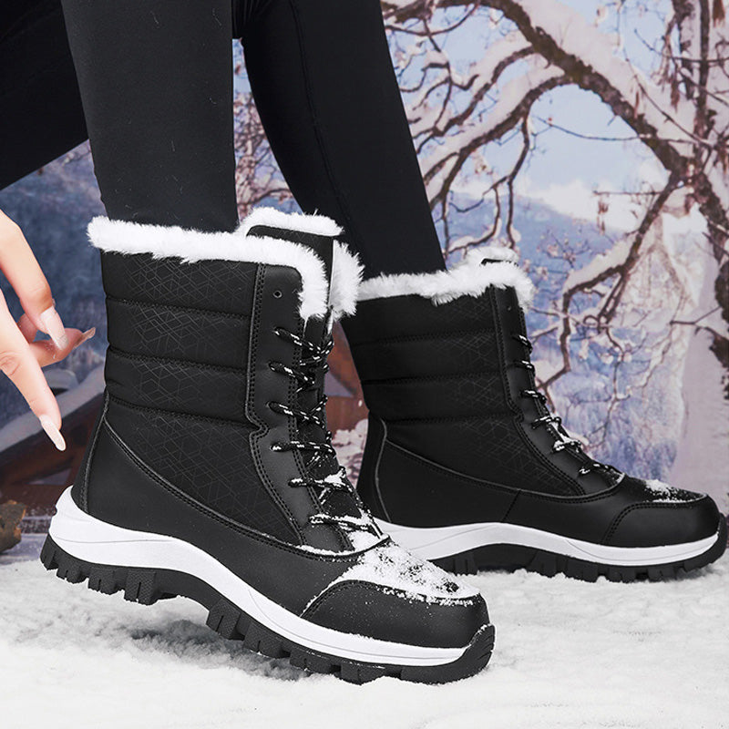 Damen Winterstiefel wasserdicht und warm gefüttert | Winterboots mit rutschfester Profilsohle und Kunstfellbesatz für Schnee und Regen