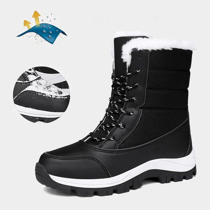 Damen Winterstiefel wasserdicht und warm gefüttert | Winterboots mit rutschfester Profilsohle und Kunstfellbesatz für Schnee und Regen