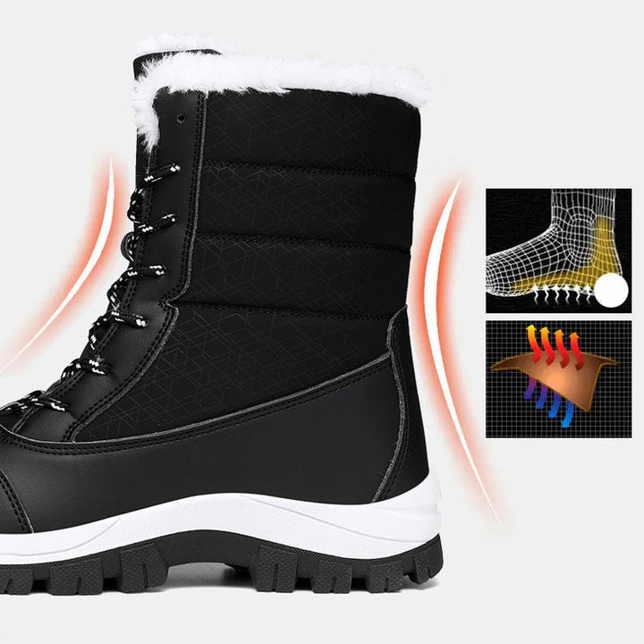 Damen Winterstiefel wasserdicht und warm gefüttert | Winterboots mit rutschfester Profilsohle und Kunstfellbesatz für Schnee und Regen