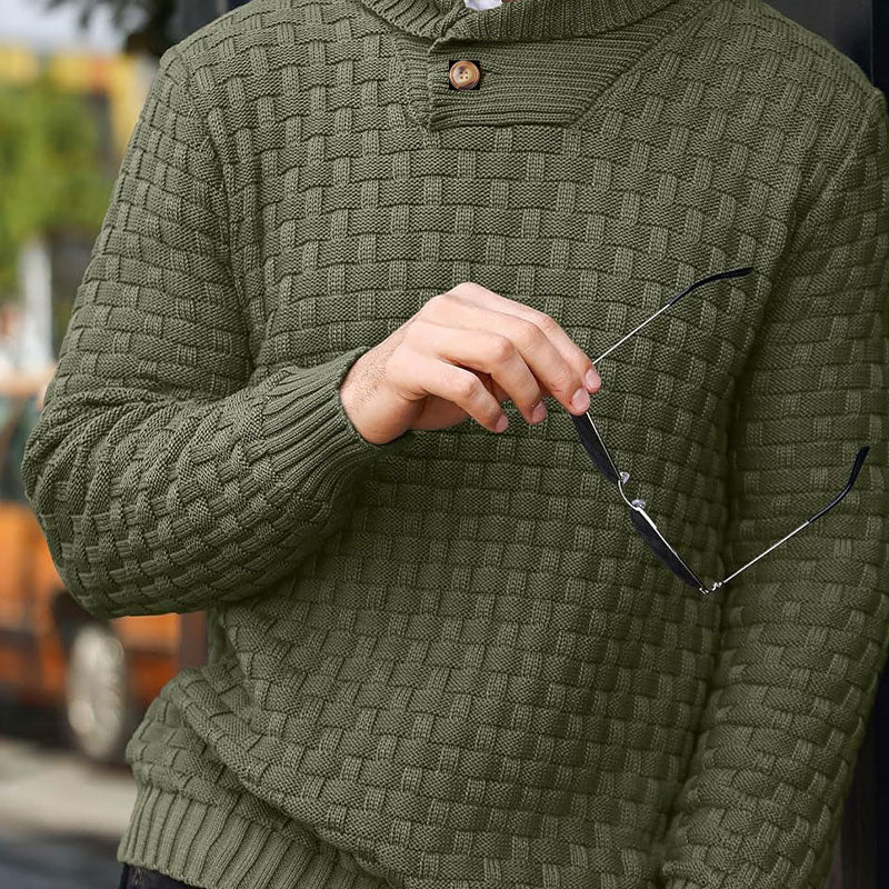 Herren Strickpullover mit Stehkragen | Warmer Pullover mit Knopfleiste, strukturiertem Strickmuster und Rippbündchen für Herbst und Winter