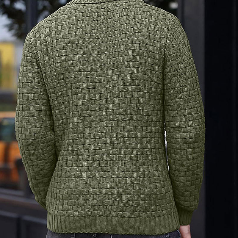Herren Strickpullover mit Stehkragen | Warmer Pullover mit Knopfleiste, strukturiertem Strickmuster und Rippbündchen für Herbst und Winter