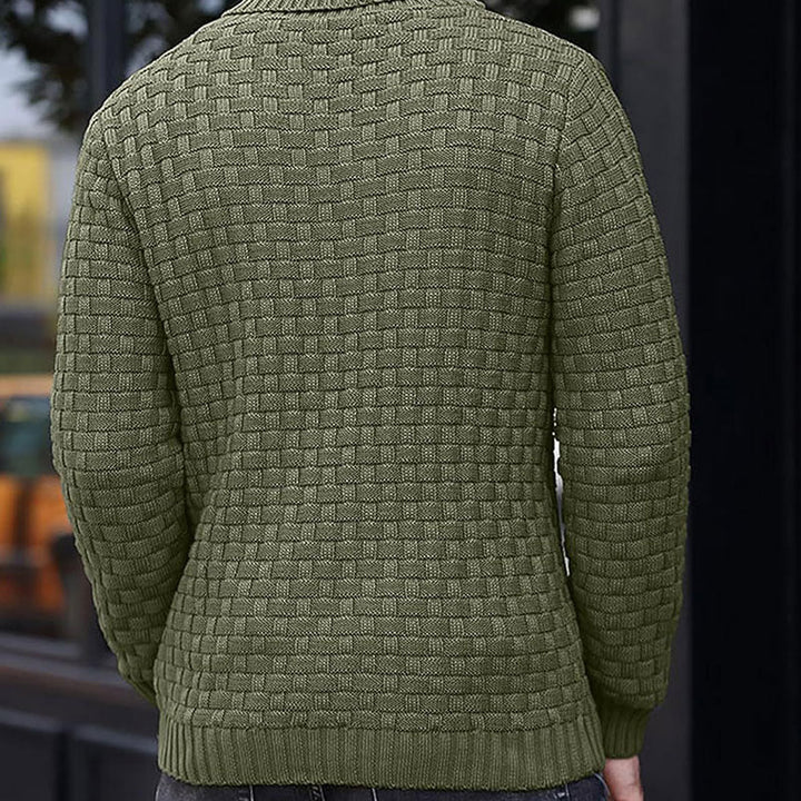 Herren Strickpullover mit Stehkragen | Warmer Pullover mit Knopfleiste, strukturiertem Strickmuster und Rippbündchen für Herbst und Winter