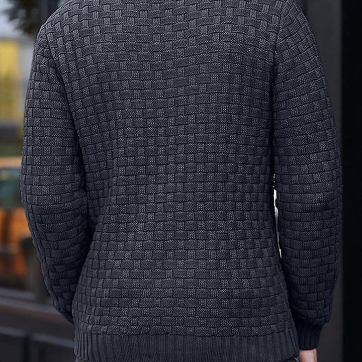 Herren Strickpullover mit Stehkragen | Warmer Pullover mit Knopfleiste, strukturiertem Strickmuster und Rippbündchen für Herbst und Winter