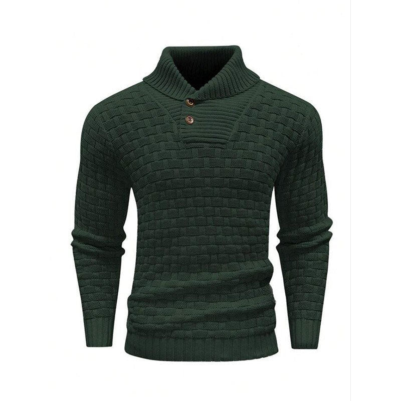 Herren Strickpullover mit Stehkragen | Warmer Pullover mit Knopfleiste, strukturiertem Strickmuster und Rippbündchen für Herbst und Winter