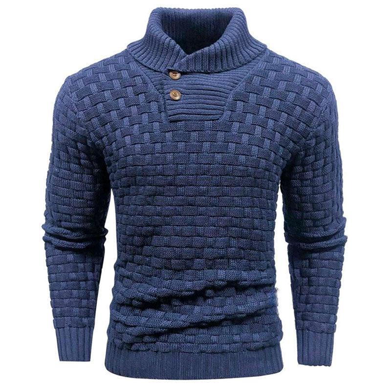 Herren Strickpullover mit Stehkragen | Warmer Pullover mit Knopfleiste, strukturiertem Strickmuster und Rippbündchen für Herbst und Winter