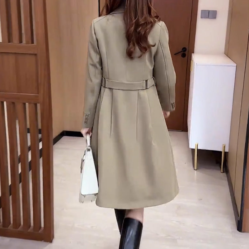 Damen Trenchcoat gefüttert | Warmer Wintermantel mit Reverskragen und taillierter Passform