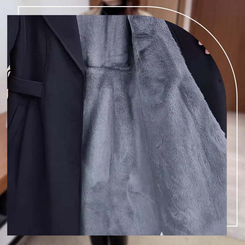 Damen Trenchcoat gefüttert | Warmer Wintermantel mit Reverskragen und taillierter Passform