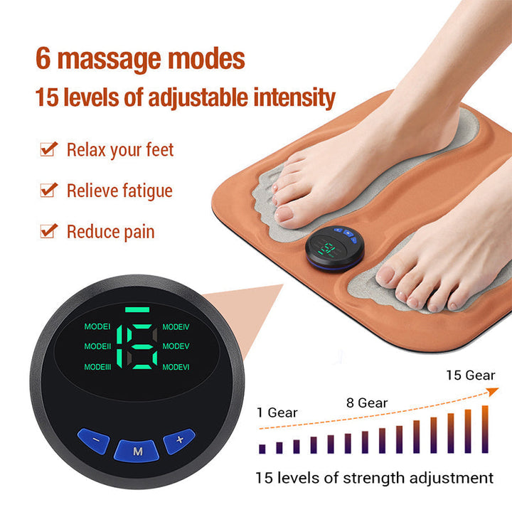 EMS Fußmassage Matte | Elektrische Fußmatte mit 6 Programmen, 9 Intensitätsstufen, Fernbedienung und USB-Ladung