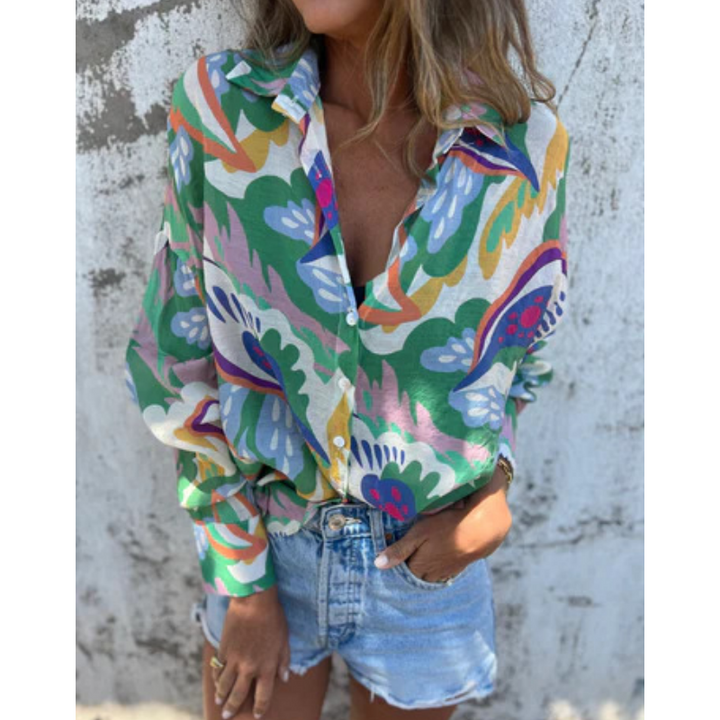 Damen Bluse mit Blumenmuster | Langarmbluse mit Hemdkragen, lockerer Passform und leichtem Tragegefühl