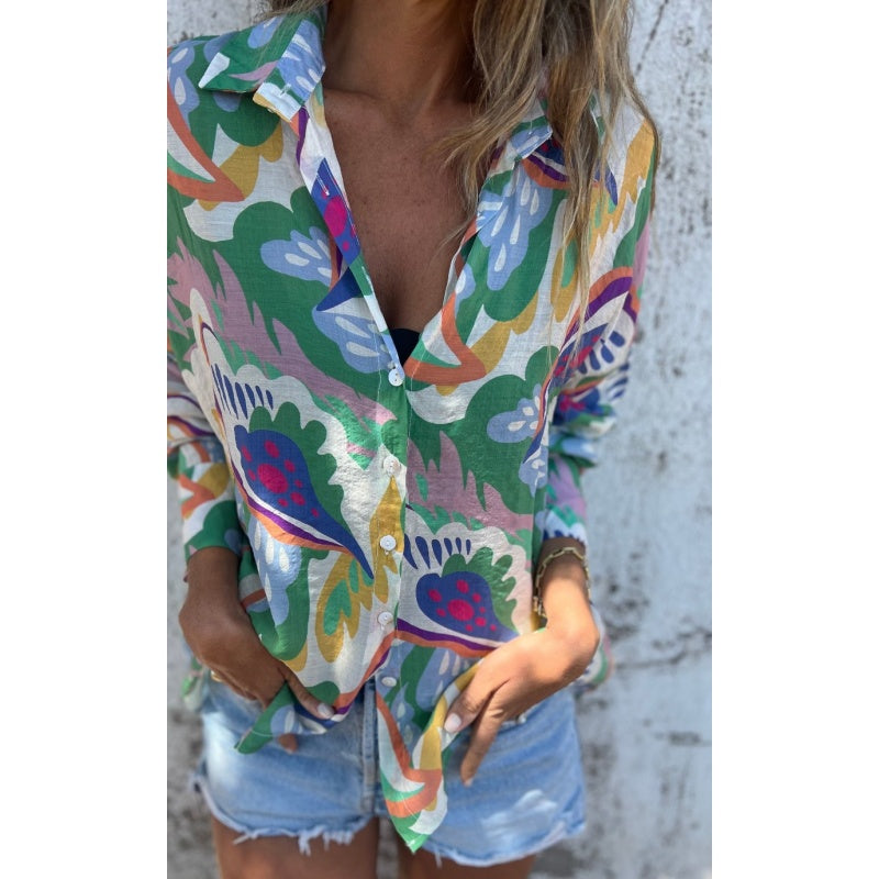 Damen Bluse mit Blumenmuster | Langarmbluse mit Hemdkragen, lockerer Passform und leichtem Tragegefühl