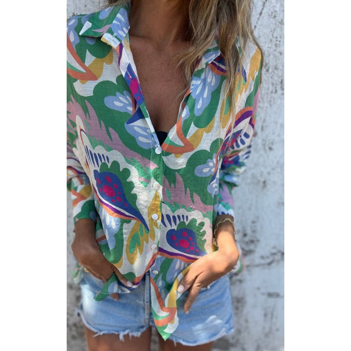Damen Bluse mit Blumenmuster | Langarmbluse mit Hemdkragen, lockerer Passform und leichtem Tragegefühl