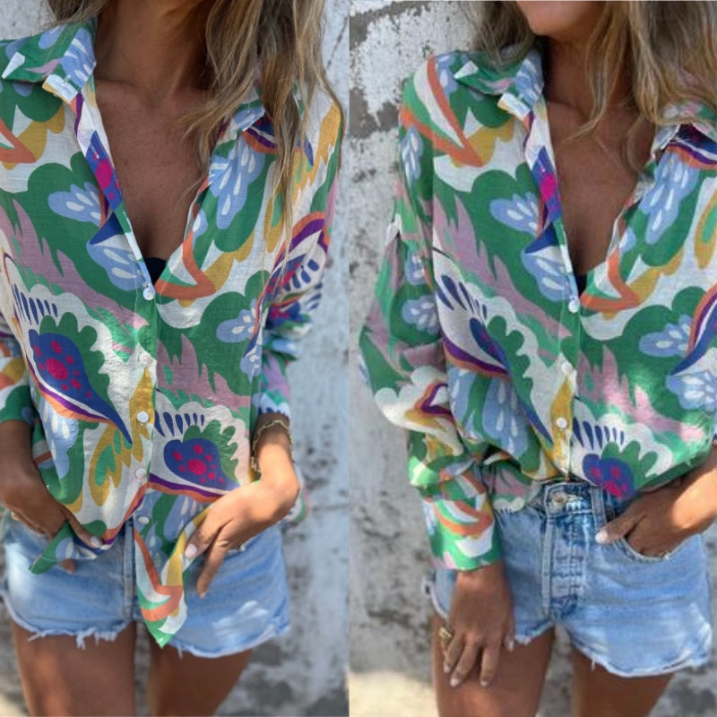 Damen Bluse mit Blumenmuster | Langarmbluse mit Hemdkragen, lockerer Passform und leichtem Tragegefühl