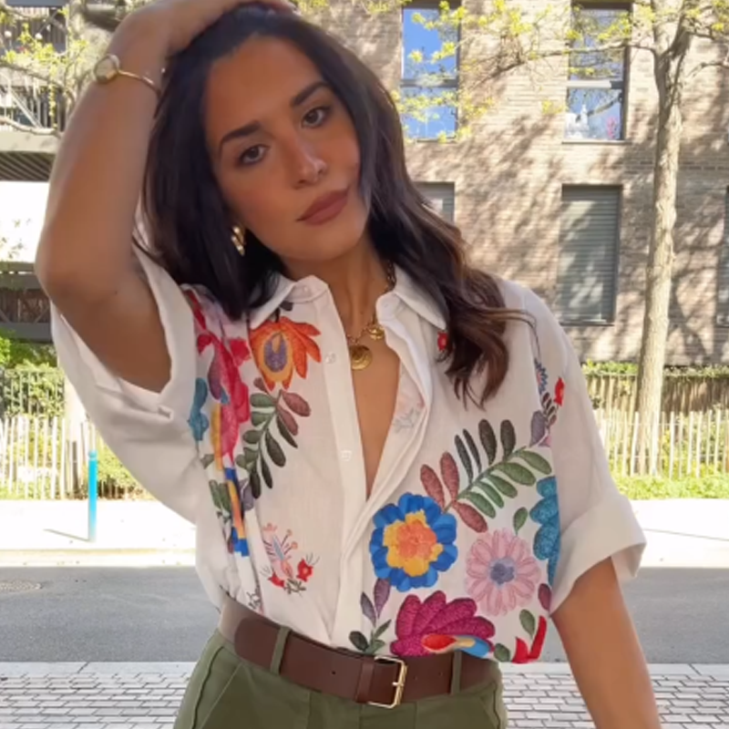 Damen Bluse mit Blumenmuster | Lockerer Schnitt mit klassischem Kragen, Knopfleiste und atmungsaktivem Tragekomfort