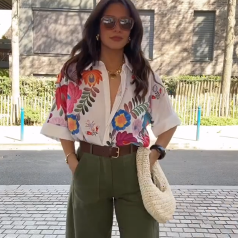 Damen Bluse mit Blumenmuster | Lockerer Schnitt mit klassischem Kragen, Knopfleiste und atmungsaktivem Tragekomfort