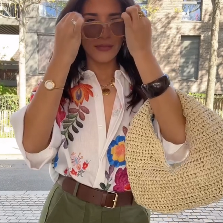 Damen Bluse mit Blumenmuster | Lockerer Schnitt mit klassischem Kragen, Knopfleiste und atmungsaktivem Tragekomfort