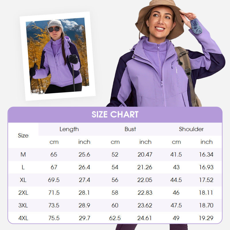 Damen Outdoorjacke | 3-in-1 Jacke mit abnehmbarer Innenjacke, Kapuze, Taschen sowie wind- und wasserabweisender Außenschicht