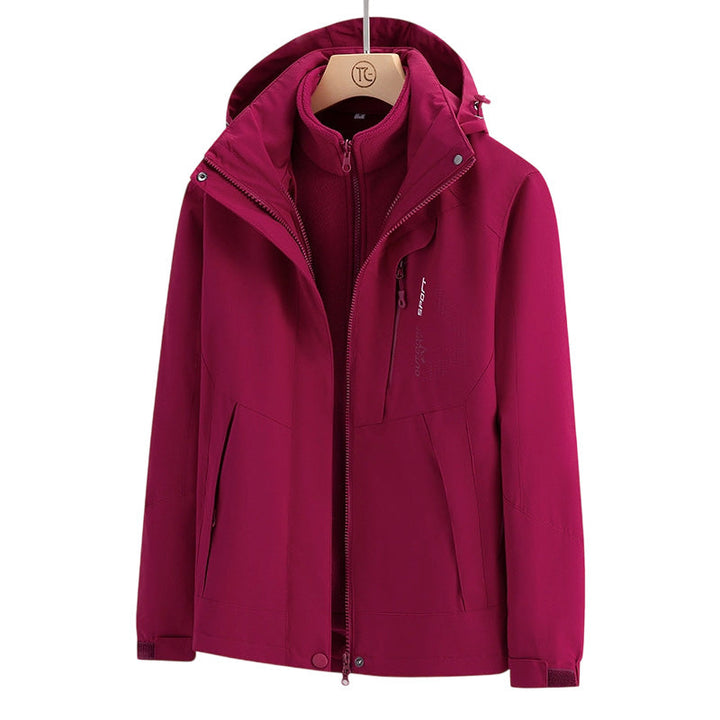 Damen Outdoorjacke | 3-in-1 Jacke mit abnehmbarer Innenjacke, Kapuze, Taschen sowie wind- und wasserabweisender Außenschicht
