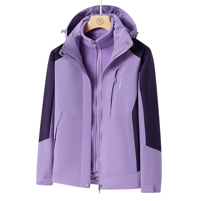 Damen Outdoorjacke | 3-in-1 Jacke mit abnehmbarer Innenjacke, Kapuze, Taschen sowie wind- und wasserabweisender Außenschicht