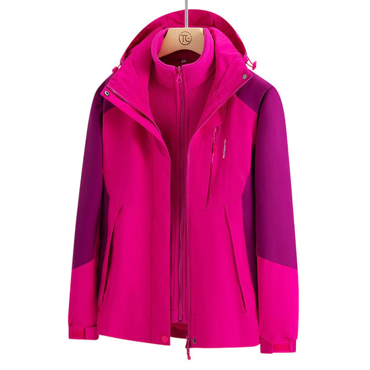 Damen Outdoorjacke | 3-in-1 Jacke mit abnehmbarer Innenjacke, Kapuze, Taschen sowie wind- und wasserabweisender Außenschicht