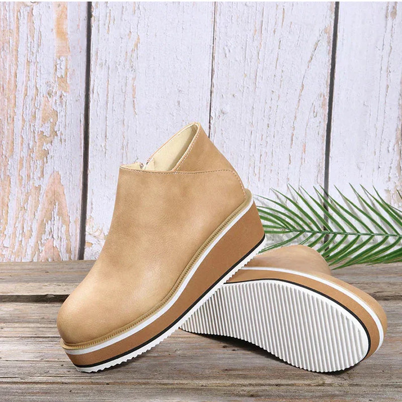 Damen Stiefeletten | Bequeme Ankle Boots mit Plateausohle, Reißverschluss und rutschfestem Profil