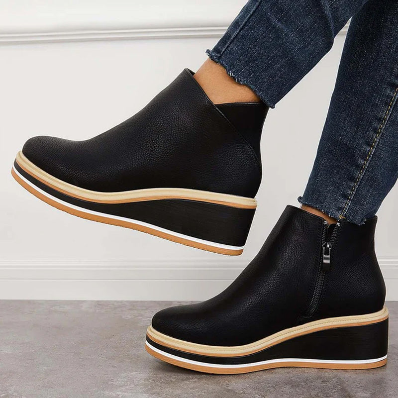 Damen Stiefeletten | Bequeme Ankle Boots mit Plateausohle, Reißverschluss und rutschfestem Profil