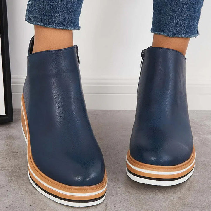 Damen Stiefeletten | Bequeme Ankle Boots mit Plateausohle, Reißverschluss und rutschfestem Profil