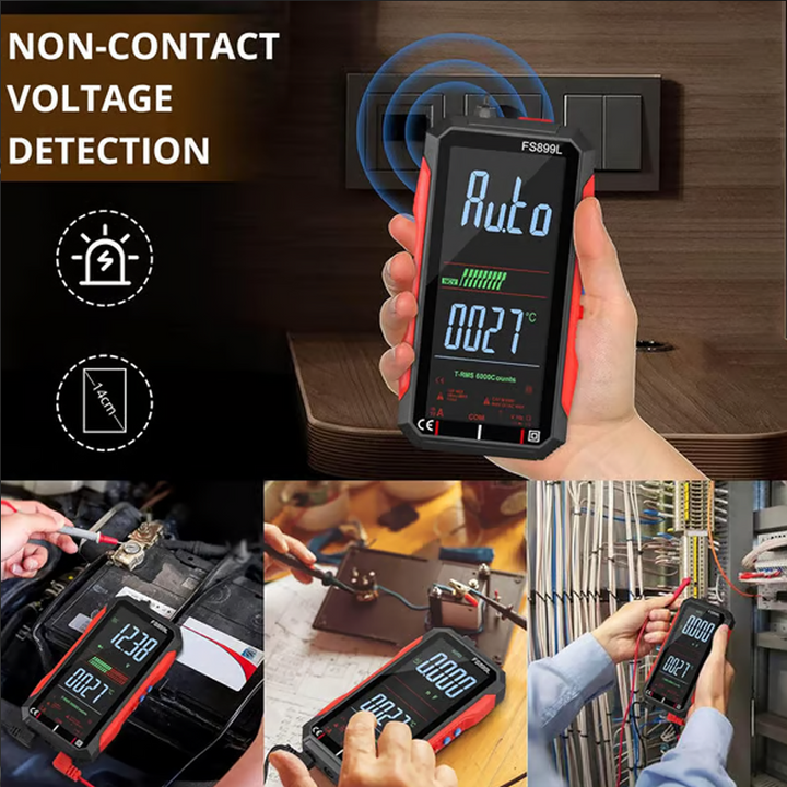 Digitalmultimeter | USB-aufladbares Messgerät mit Auto-Range und beleuchtetem LCD-Display für Spannung und Strom