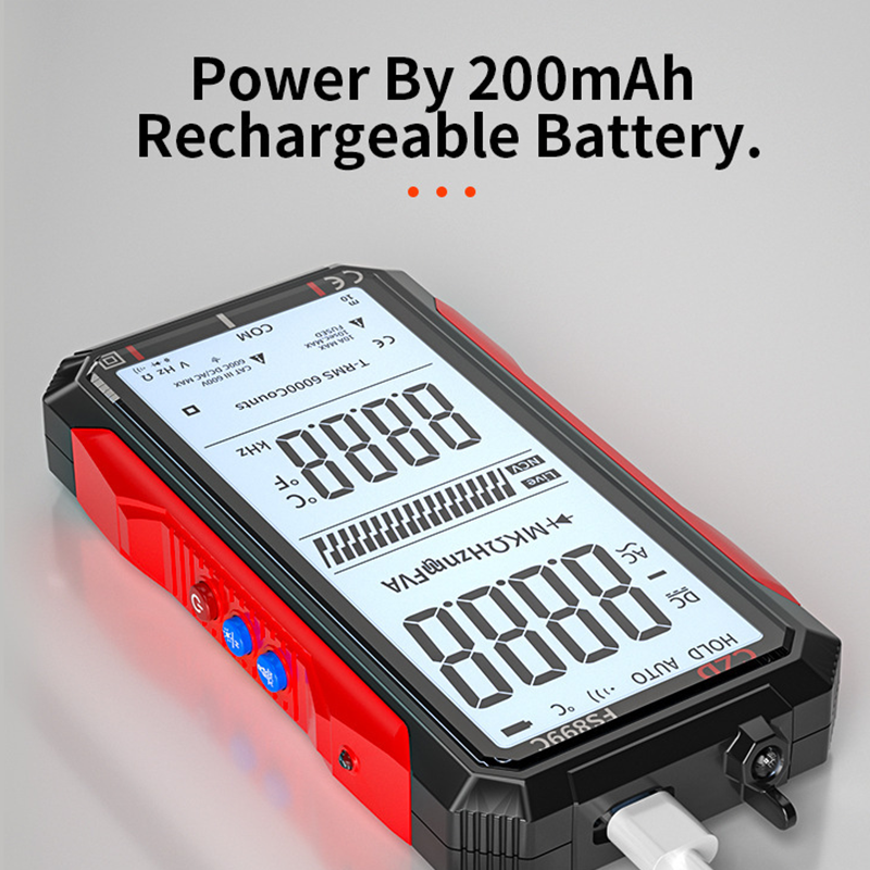 Digitalmultimeter | USB-aufladbares Messgerät mit Auto-Range und beleuchtetem LCD-Display für Spannung und Strom